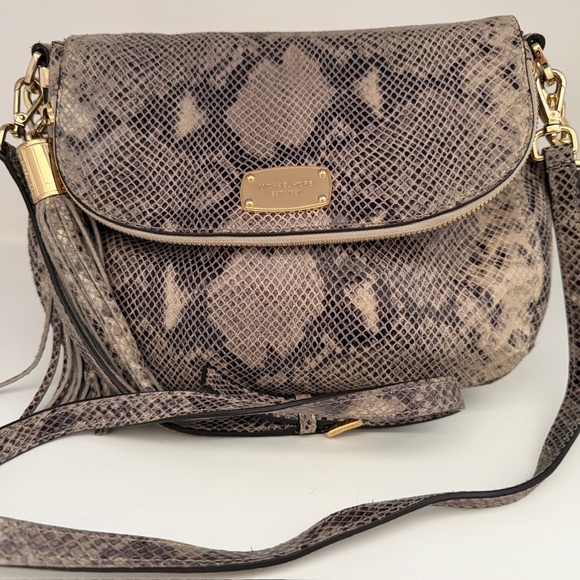 Michael Kors Handbags - Michael Kors Brown Beige Animal Print Crossbody Bag Gold Hardware Tassel Accent